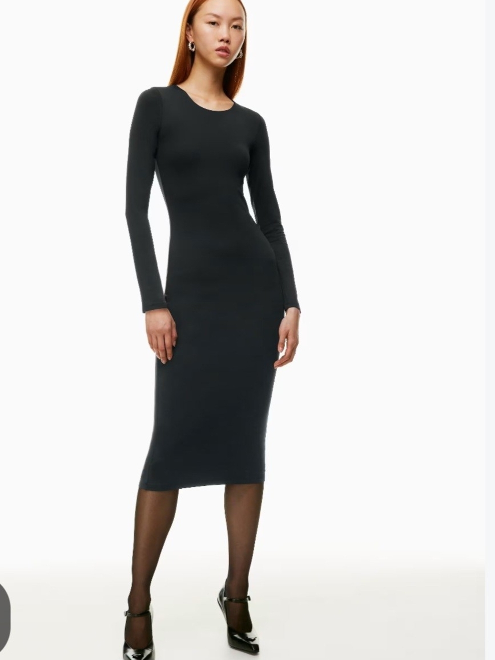 O Babaton Sleek Black Long-Sleeve Midi Dress XS